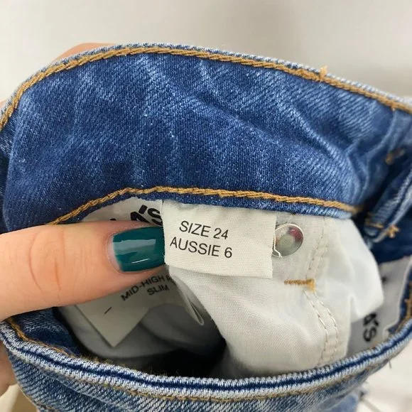 ROLLA'S Miller Mid-High Rise Distressed Slim Straight Leg Jeans Blue 24 - Picture 8 of 9